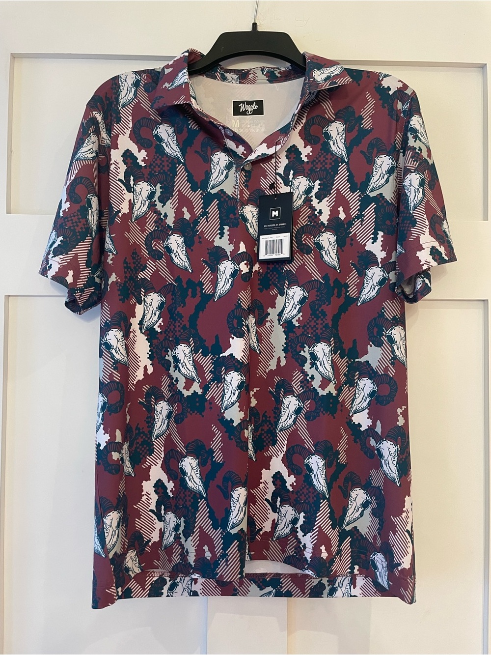 Waggle  Men's Maroon Patterned Short-Sleeve Polo